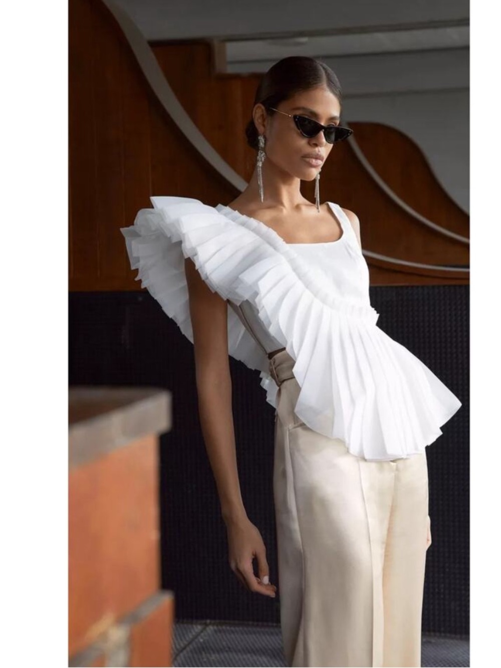 NWT Aje. Blouse Orbit Sculptural Pleated Top in White